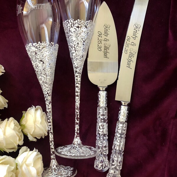 Rustic Wedding Knife and Champagne Glasses Etsy