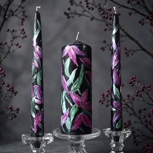Dark Botanical Wedding Candle Set Floral Decorations Celestial Design
