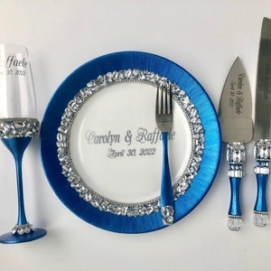 Set of 5: flute plate fork cake set Mis años gift quinceanera flutes quinceanera glasses quinceanera gift Sweet 16 gift Anniversary Gift