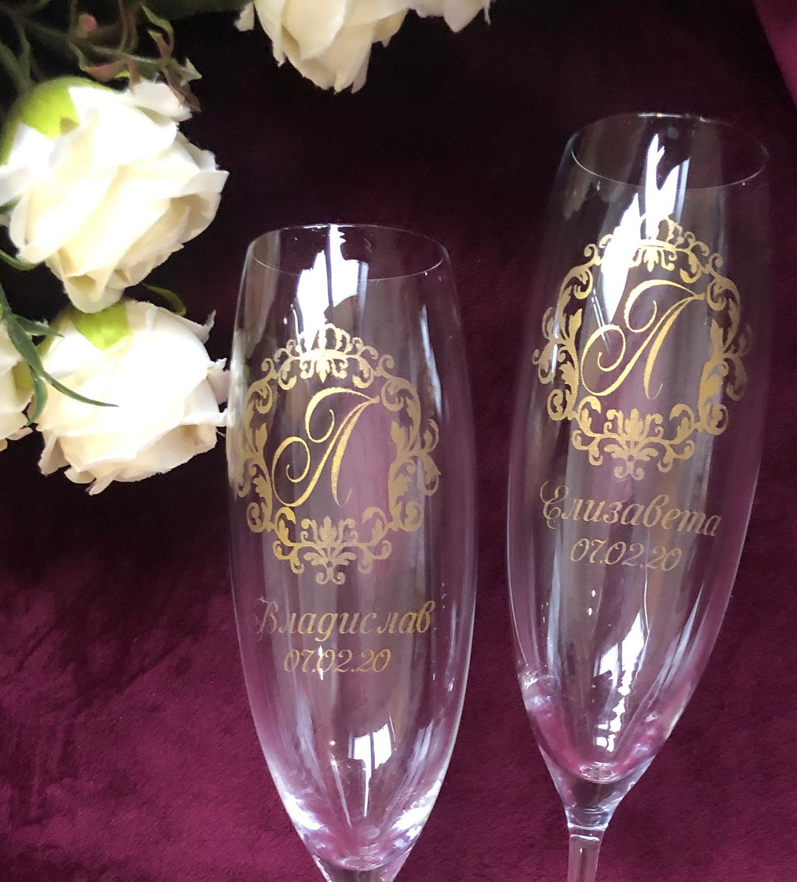 Engraved Wedding Flutes Gold Engraving Champagne Flutes Clear Etsy