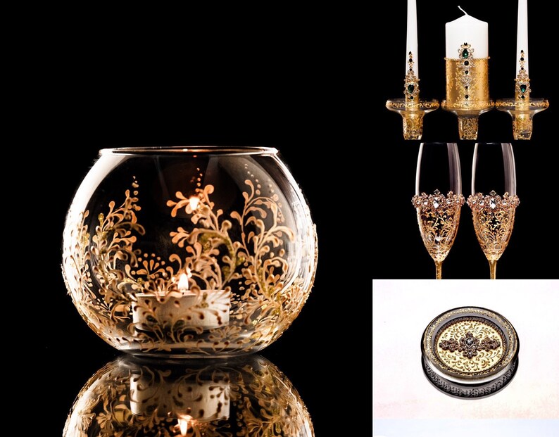 Hand painted Gold Candle Holders Tea Candle Holder Wedding Etsy