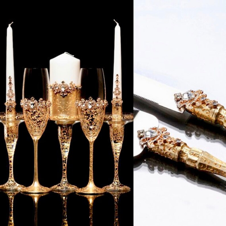 3 Gold Unity Candle Holder Set Golden Wedding Gold Unity Etsy