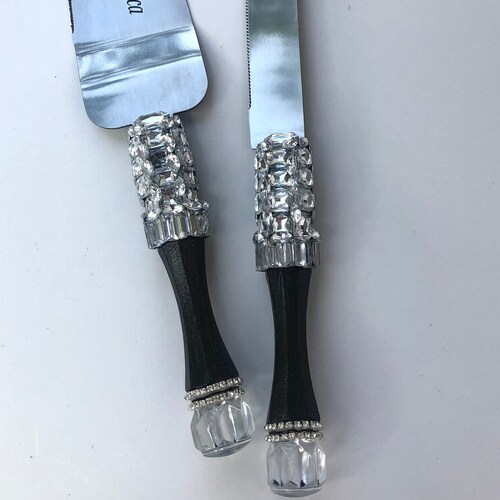 Black Cake Server and Knife Black Wedding Cake Cutting Set Etsy