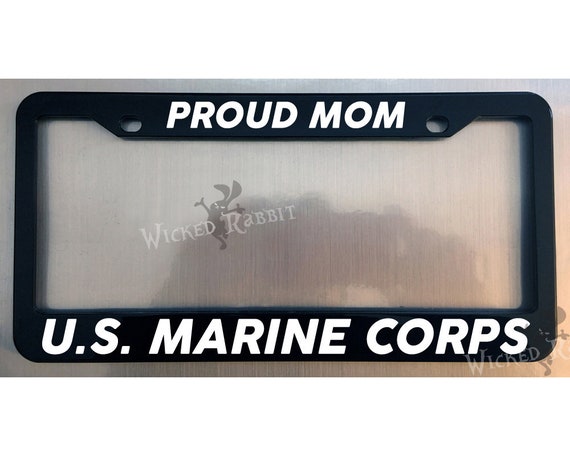 Proud Marine Mom Black License Plate Frame