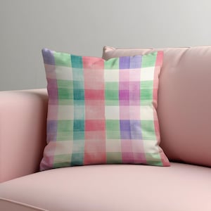 Pastel Gingham Cushion Cover, Soft Watercolor Checkered Pillowcase, Spring Throw Pillow Cover, 18x18” Square, Cottagecore Home Decor
