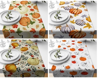 Pumpkin Table Runner/Pumpkin Carving Runner/Halloween table decoration/Hello Autumn Table Top/Housewarming Pumpkin and Leaves Table Runner