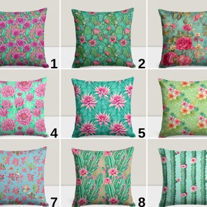 Flower Succulent Pillow Case, Cactus Plant Cushion Cover, Rose Floral Design, Stylish Living Room Decor, Botanical Home Accent