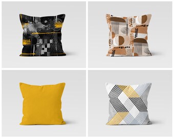 Abstract cushion cover/Geometric yellow brown black pillow case/Garden party cushion top/Housewarming pillow cover/Style original pillow top