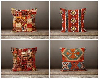 Set Di 2 Federe Per Cuscini Bianche Stile Bohémien, 40x40 Cm, Con Motivo Azteco Geometrico, In Misto Poliestere, Per Divano E Letto