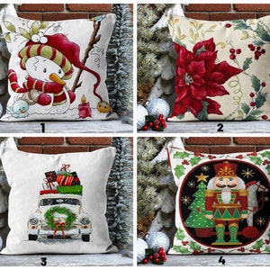 Snowman Christmas Pillow Cases/Xmas Floral Red Fruit Flowers Cushion Cover/New Year Gift Wrap Pillow Cover/Christmas Red Flower Pillow Cover