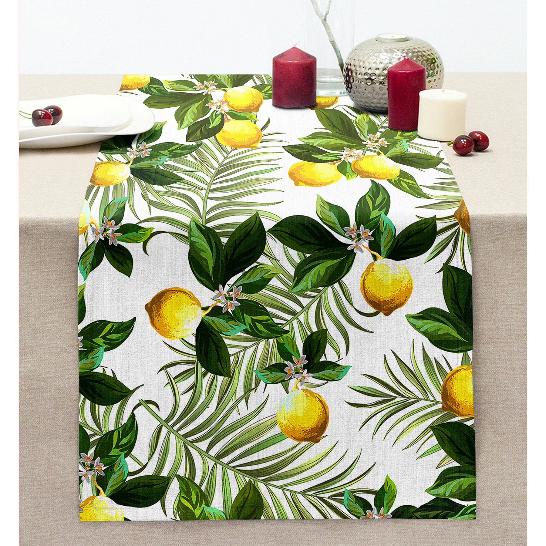 Chemin De Table Printemps été Feuilles Et Fleurs, Fruits