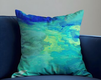 Teal Blue Abstract Cushion Cover, Modern Art Throw Pillow Cover, Decorative Sofa Pillowcase, Contemporary Home Decor