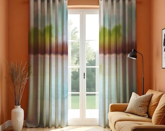 Klassieke ombre-gordijnen, gordijnen met boshorizonprint, rustige op maat gemaakte raampanelen voor woonkamer, slaapkamer of zen-decorstijl