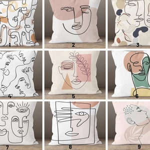 Line art face themed throw pillows/Abstract face cartoon woman cushion cover/ Boho art illustration/Body silhouette/Modern wedding gift