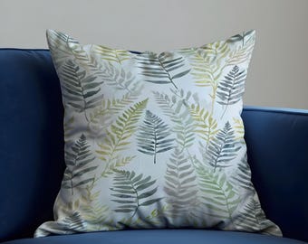 Fern Leaf Cushion Cover, Botanical Pillow Case, Green Nature Print Throw Cushion Case, Scandinavian Sofa Decor