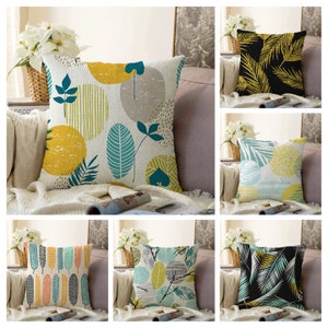 Abstract Flower Cushion Cover|Colourful Retro Cushion Case|Leaves Pillow Cover|Feather Pillow case|Living Room Pillow Case
