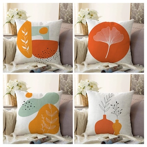 Modern Abstract Pillow Cover, Orange Cushion Case, Bohemian Bedroom Decoration, Mid Century Modern Living Room Decor, Minimalist Home Decor