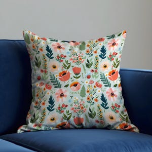 Funda de cojín floral caprichosa, funda de almohada con flores de jardín coloridas, bonita funda de cojín botánica, decoración primaveral para el hogar.