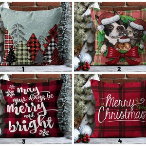 Fodera per cuscino a forma di albero di pino per Capodanno/Fodera per cuscino a forma di albero di pino per Buon Natale/Fodera per cuscino a forma di cappello di Babbo Natale con cani/Decorazione quadrata per soggiorno