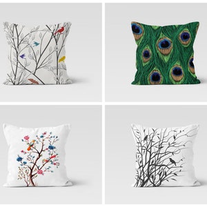 Bird pillow cover/Animal pillow case/Forest pillow top/Bird tree pattern cushion cover/Peacock cushion case pattern/Spring bird cushion top