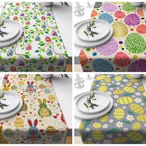 Easter table runner|Rabbit bunny table decor|Eggs table cloth|Easter decoration table top|Gift for her table runner|Handmade material