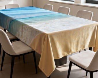 Beach Tablecloth, Abstract Gradient Dining Table Cover, Sea Life Printed Table Linen for Kitchen & Dining