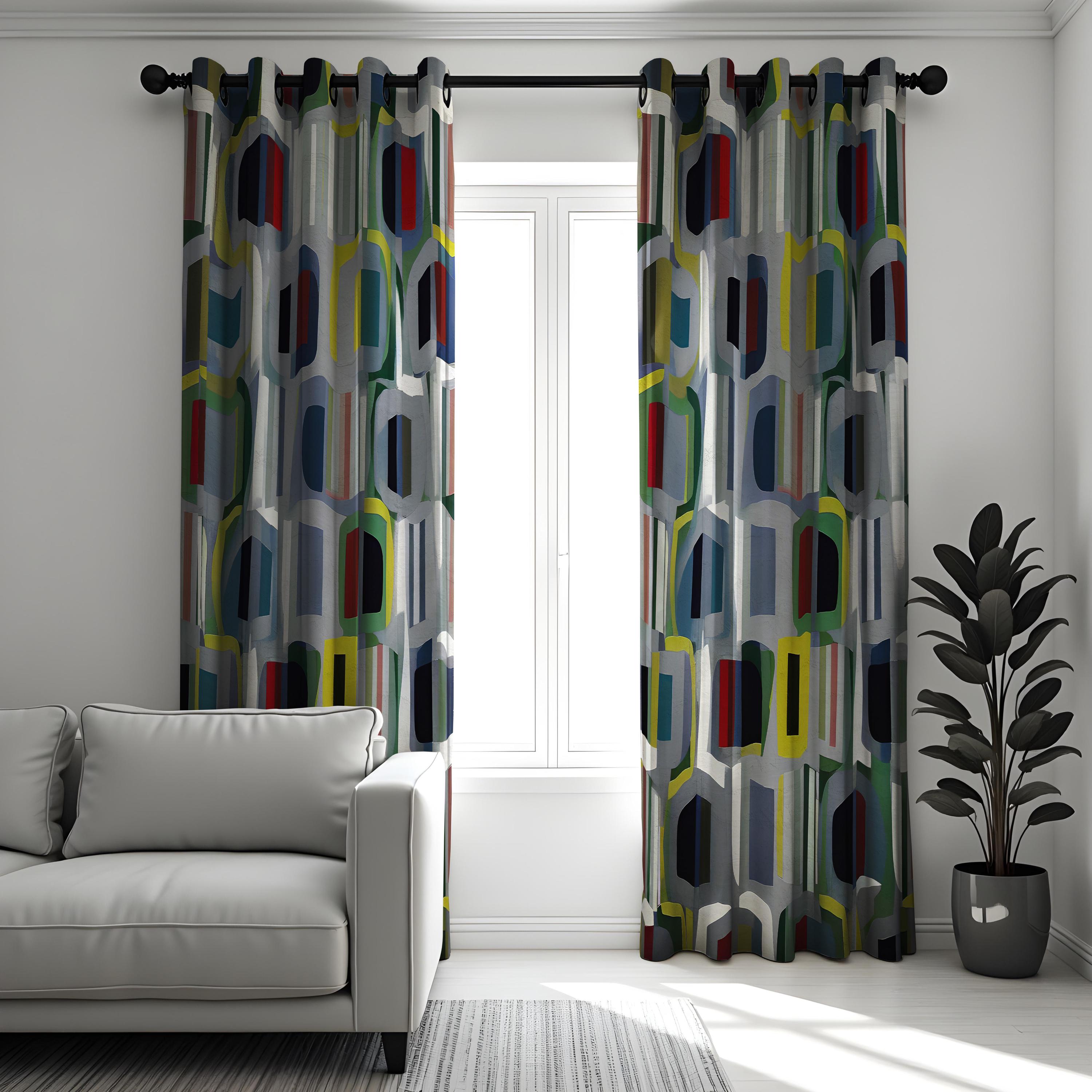 Curtain Panel Pattern Mid-century Modern Curtains With Geometric Pattern, Made to Measure ...