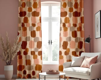 Abstract Pattern Curtains, Warm Color Blocks Drapes, Blush and Terracotta Modern Window Treatment, Living Room & Bedroom Decor