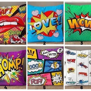 Pop Art Wow Cushion Cover/Funny Lips Digital Print Illustration Pillow Case/Comic Modern Pillow/Housewarming Gift/Retro Throw Home Decor
