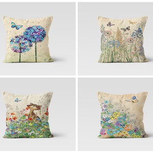 Butterfly cushion cover/Flower pillow case/Cat throw pillow cover/Decorative living room decor/Farmhouse gift/Spring flower cushion