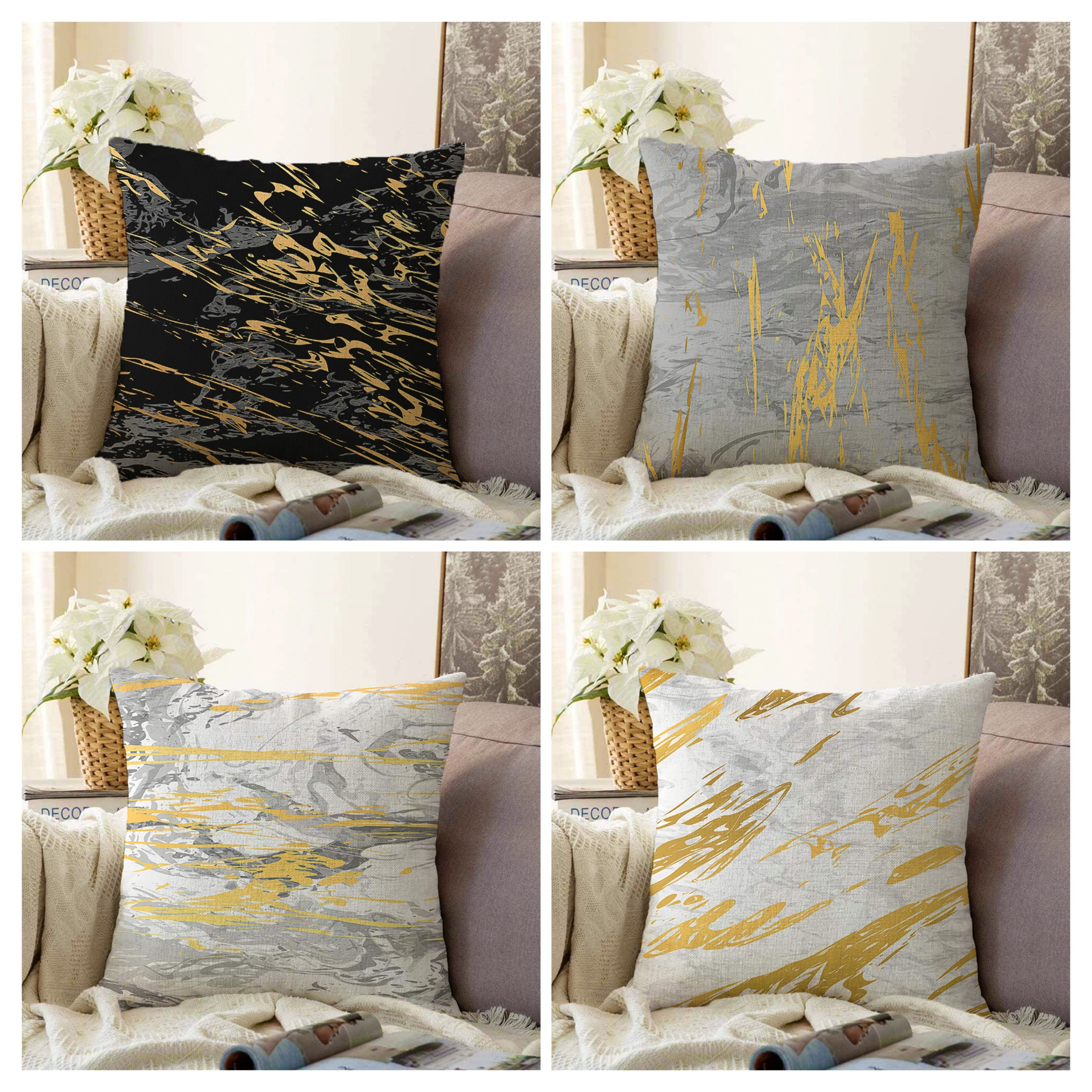 Gray and gold throw pillows sale