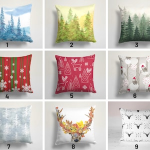 Christmas Winter Pillow Cover/Pine Tree Throw Cushion Cover/Snowflakes Throw Pillow/Deer Cushion Case/Red Xmas Home Decor/Xmas Gift Ideas