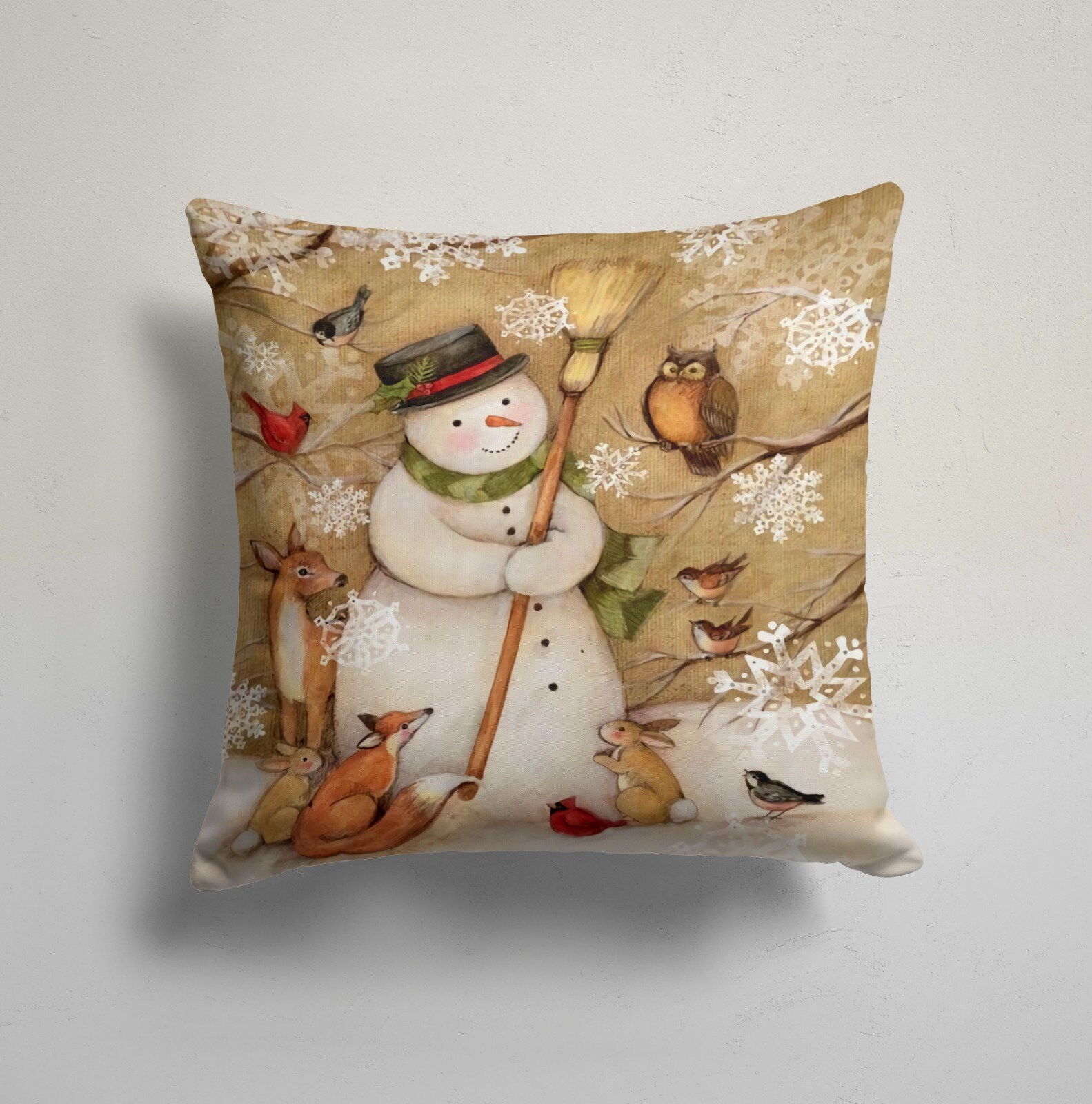 クリスマスクッションカバー雪だるまスノーマンインテリア小物可愛いイラスト人気冬 クリスマスクッションカバー雪だるまスノーマンインテリア小物可愛い