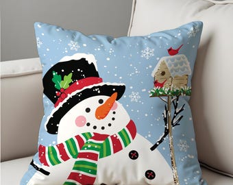 Bonita Funda De Cojín Con Diseño De Muñeco De Nieve, árbol De