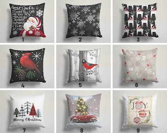 Santa Claus, Christmas Cushions Cover/Christmas Gift/Red and White Christmas Tree Pillow Cover/Snow Flakes/Winter Xmas Cushion