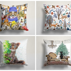 Funda de cojín moderna con estampado animal / Fundas de almohada con estampado de gato y perro / Bonita almohada con diseño de perro y gato / Ideas de regalo para perros y gatos / Ideas para decorar el hogar, el jardín y la casa de campo
