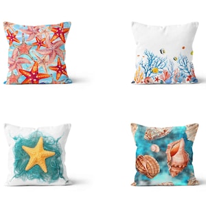 Seashell Cushion Cover|Coastal pillow case|Sea decoration throw Cushion case|Nautical pillow cover|Gift for her cushion|Handmade material