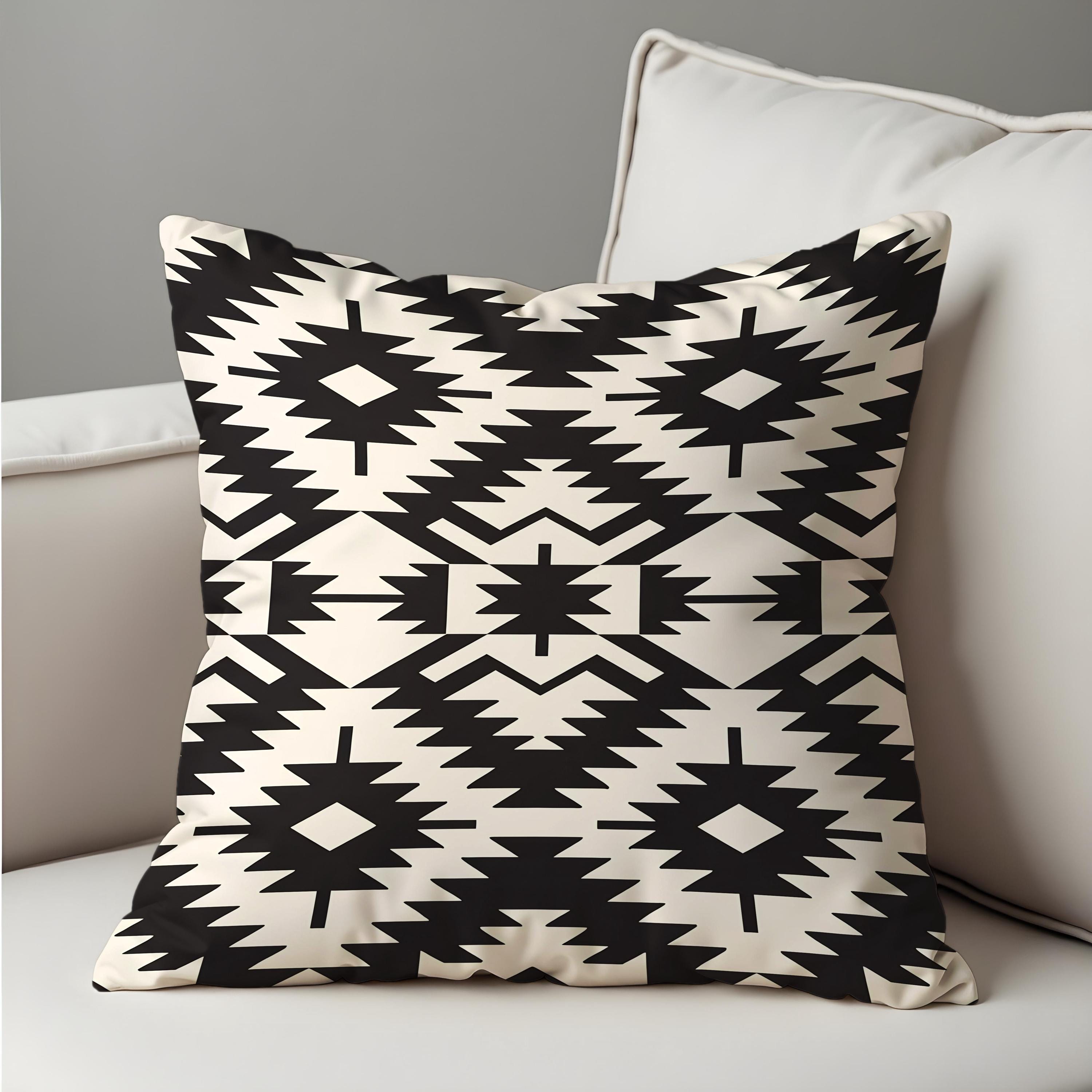 Accent Decorative leather pillow squares black white case throw cushion cover