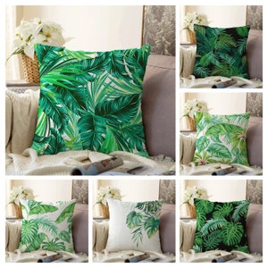 Groene palmbladeren kussenhoes|Monstera kussensloop|Tropische kussenhoes|Botanische woonkamerdecoratie|Housewarmingcadeau