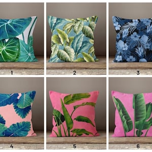 Tropical Leaves Plants Cushion Cover/Monstera Palm Trees Pillowcase/Blue GreenPlants Pillow Cover/Housewarming Pillow/Summer Trend Pillow