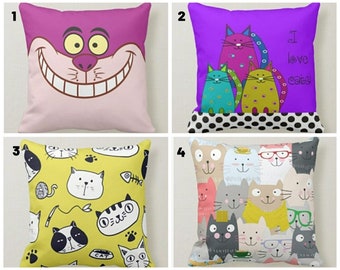 Cute Cat Cushion Cover/Kitten Pillow Cover/Colorful Cats Illustration Pillow Case/Cat Digital Print Cushion Case/Decorative Cat Cushions