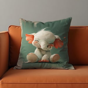 Bonita funda de cojín de elefante bebé, divertida funda de almohada para habitación infantil, adorable ilustración de animal para decoración de habitación infantil, tamaño personalizado.