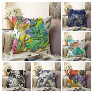 Flower Rainbow Cushion Cover|Floral Pillow Case|Decorative Leaves Cushion Case|Paint Effect Pillow Case|Bedroom Decoration|New Home Gift