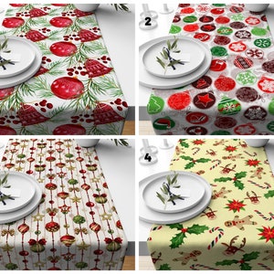 Xmas Ornaments Runner/Xmas Bell Print Tabletop/Winter Trend Table Runner/Christmas Table Runners/Green White Runner/Festive Kitchen Runner