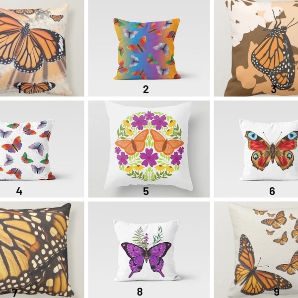 Butterfly cushion cover/Multi color decorative pillow case/Colorful housewarming cushion top/Home decor butterfly cushion/Gift for her