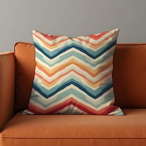 Retro Chevron Cushion Cover, Multicolor Zigzag Print Throw PillowCover, Earthy Tones for Boho or Mid-Century Modern Decor