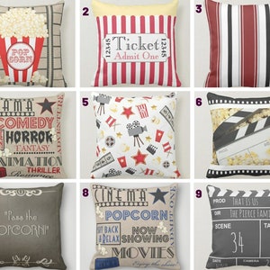 Cinema Pillow Cover/Movie Hollywood Cushion Cover/Home Theater Throw Pillow Cover/Popcorn Pillow Case/Cinema Movie Home Decor/Gift For Her