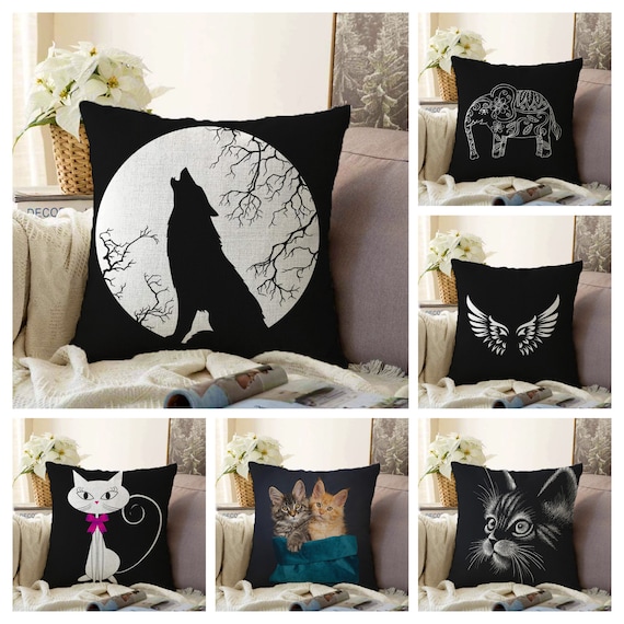 Wolf Cushion Coverblack Night Moon Pillow Casecat Cushion