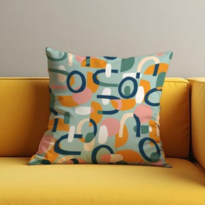 Modern Abstract Geometric Cushion Cover, Colorful Mid-Century Throw Pillow Cover, Contemporary Home Decor