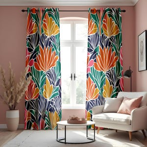 Colorful Tropical Leaf Eyelet Curtains, Bold Floral Print Drapes, Vibrant Boho Window Treatment, Living Room Custom Length Panel Curtains